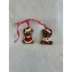 Lot of 2 Vintage Barely Bears Christmas Holiday Ornaments Decorative Collectible